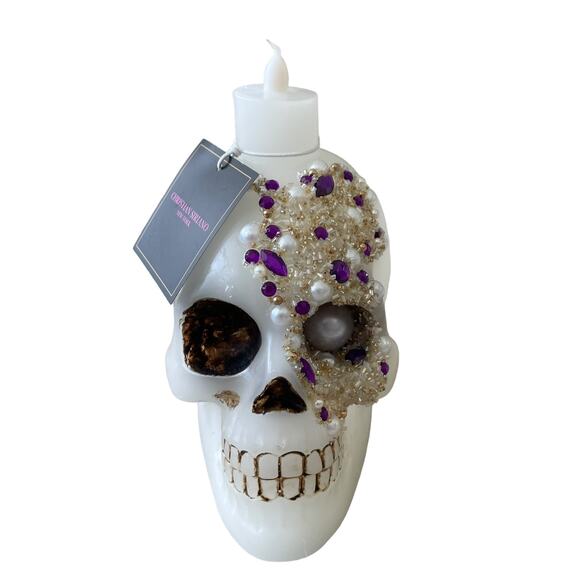 Christian Siriano Jeweled Skull LED Wax Candle Spooky Halloween Glam Decor New - Picture 13 of 14